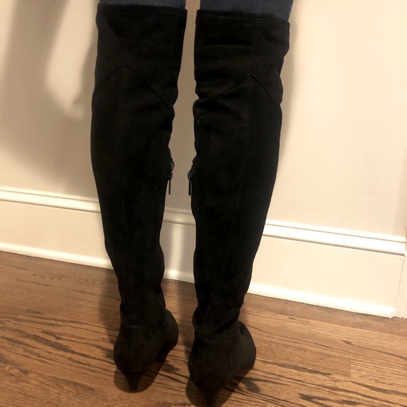 Over The Knee Black Faux Suede Boots - Picture 7 of 14